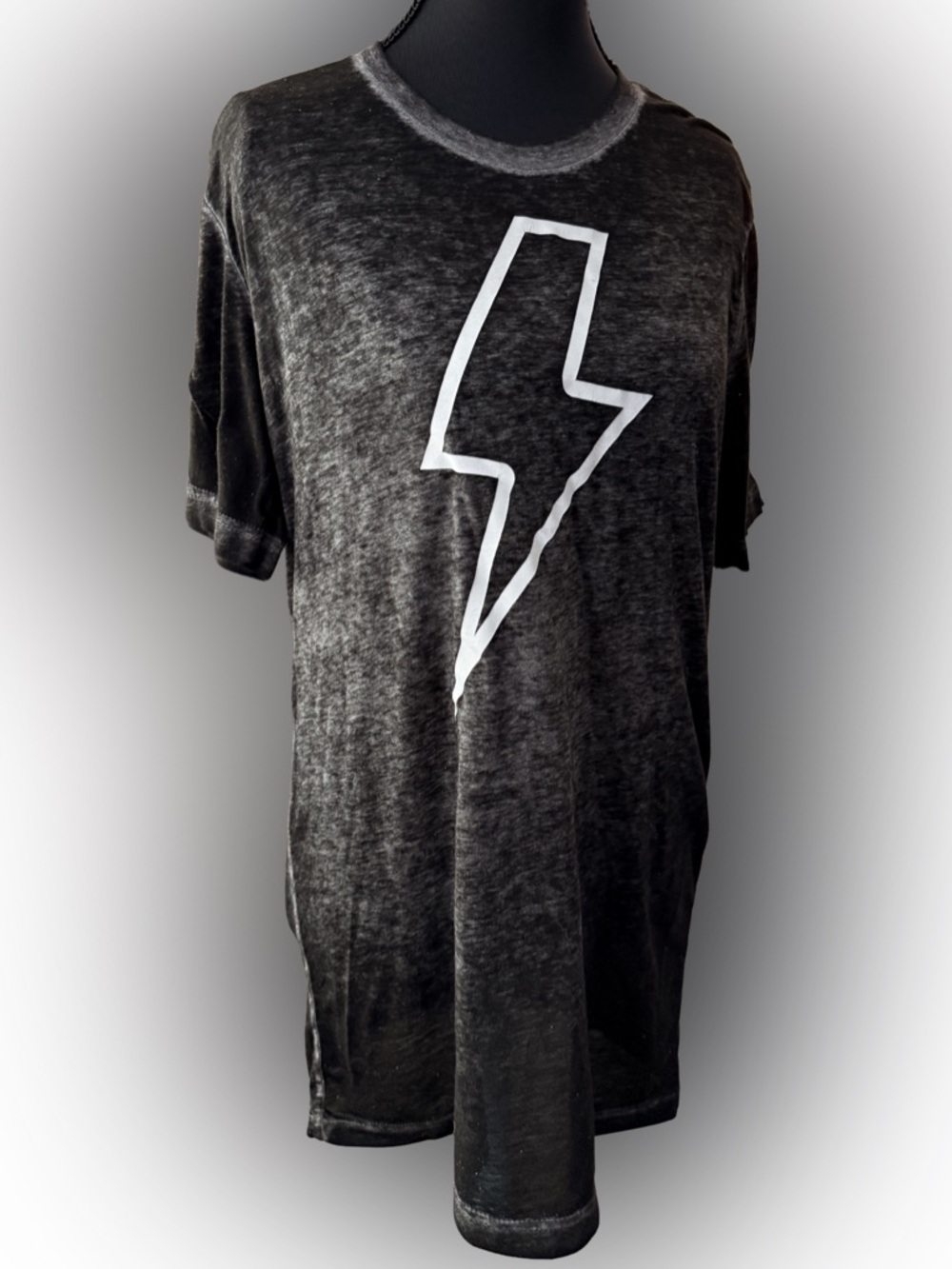 Black Washed Graphic Lightning Bolt Semi-Sheer T-Shirt - Women’s‎ Size Small